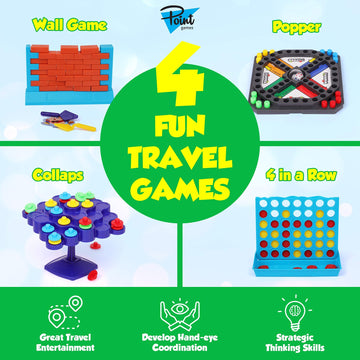 Point Games 4-in-1 Travel Games Set - Fun Airplane & Road Trip Essentials for Kids, Easy Storage, Critical Thinking & Brain Development