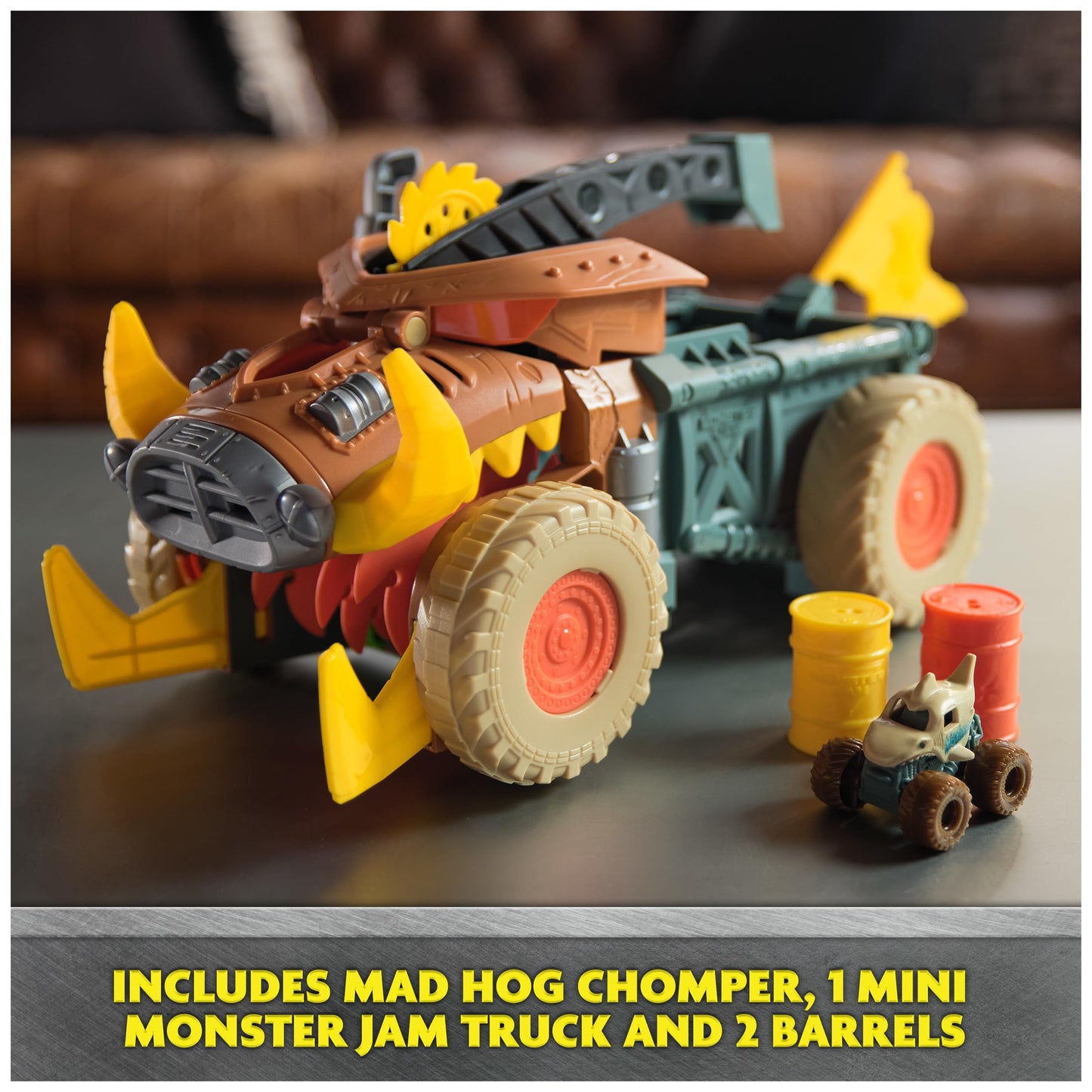 Monster Jam Mini Jam, Megalodon Mad Hog Chomper And Monster Truck, Fun Cleanup And Storage, Kids Toy Gifts For Boys And Girls Ag