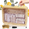 Money Saving Box Piggy Bank For Kids Adults,5000$ Target Savings Challenge Box 2024 Popular Cash Vault,One-Piece Wooden Savings Box Wipeable Count,Reusable Coin Bank For Boy Girl Build Saving Goals 5K