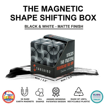 Shashibo Shape Shifting Box - Award-Winning, Patented Fidget Cube W/ 36 Rare Earth Magnets - Transforms Into Over 70 Shapes, Download Fun In Motion Toys Mobile App (Original Series - Black & White)