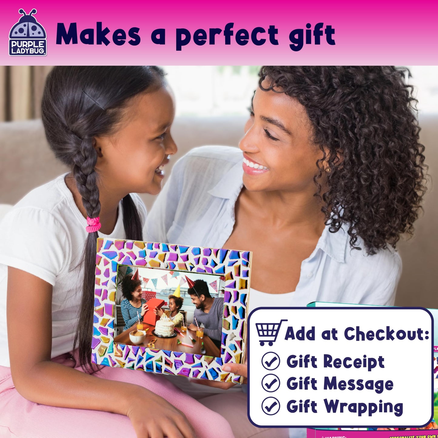 Purple Ladybug Decorate Your Own Picture Frame Craft Kit – Easter Craft For Kids Ages 8-12, Birthday Gift & Diy Mosaic Frame Craft For Girls Ages 6-8, Fun Arts & Crafts For 7-Year-Old Girls