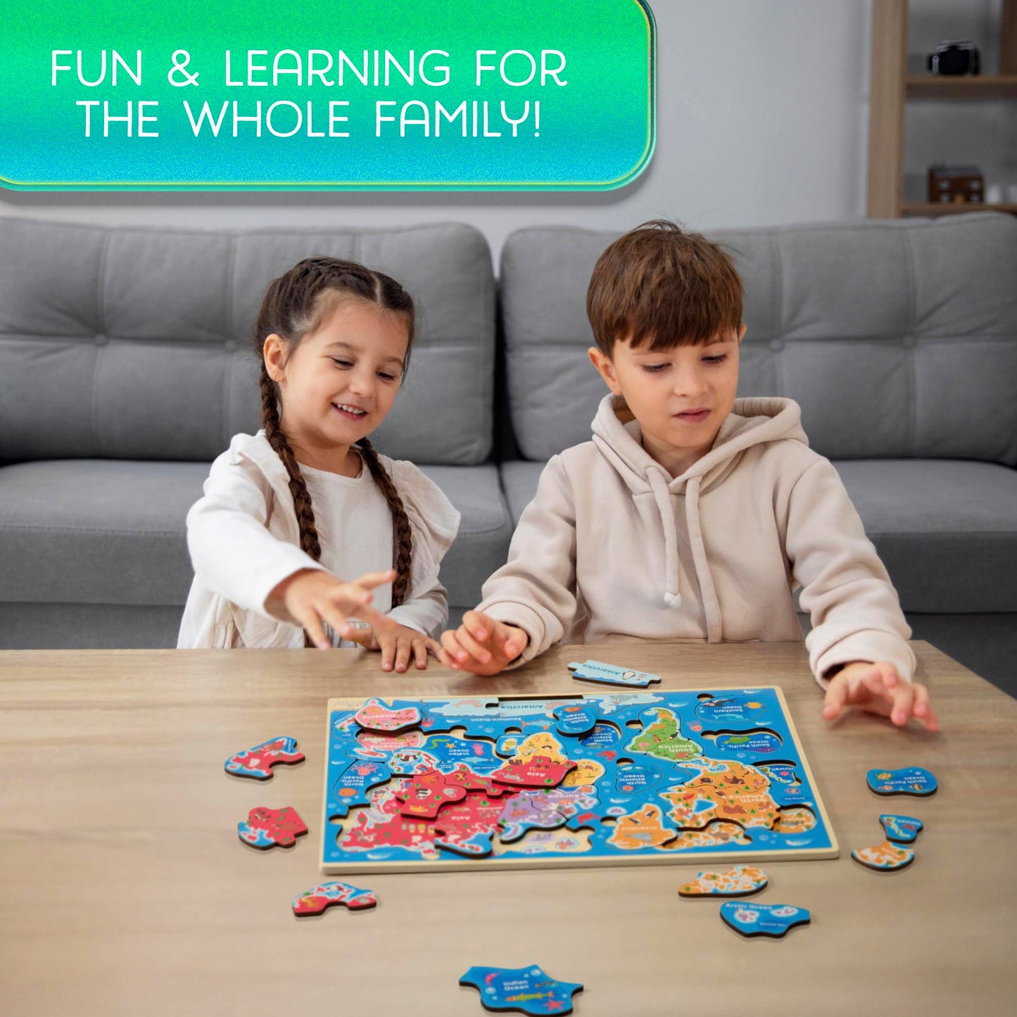 Montessori Mama Wooden Usa Map Puzzle And World Continents And Oceans Map Puzzle (World Map Puzzle)