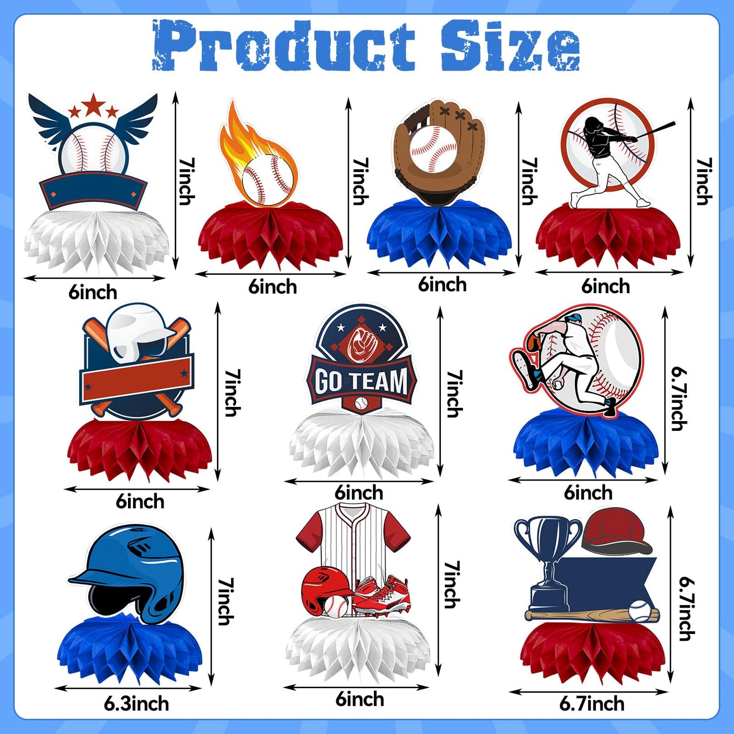 DTOFOOT Baseball Party Decorations, 10Pcs Baseball Themed Honeycomb Centerpiece Baseball Decorations for Tables Baseball Birthda