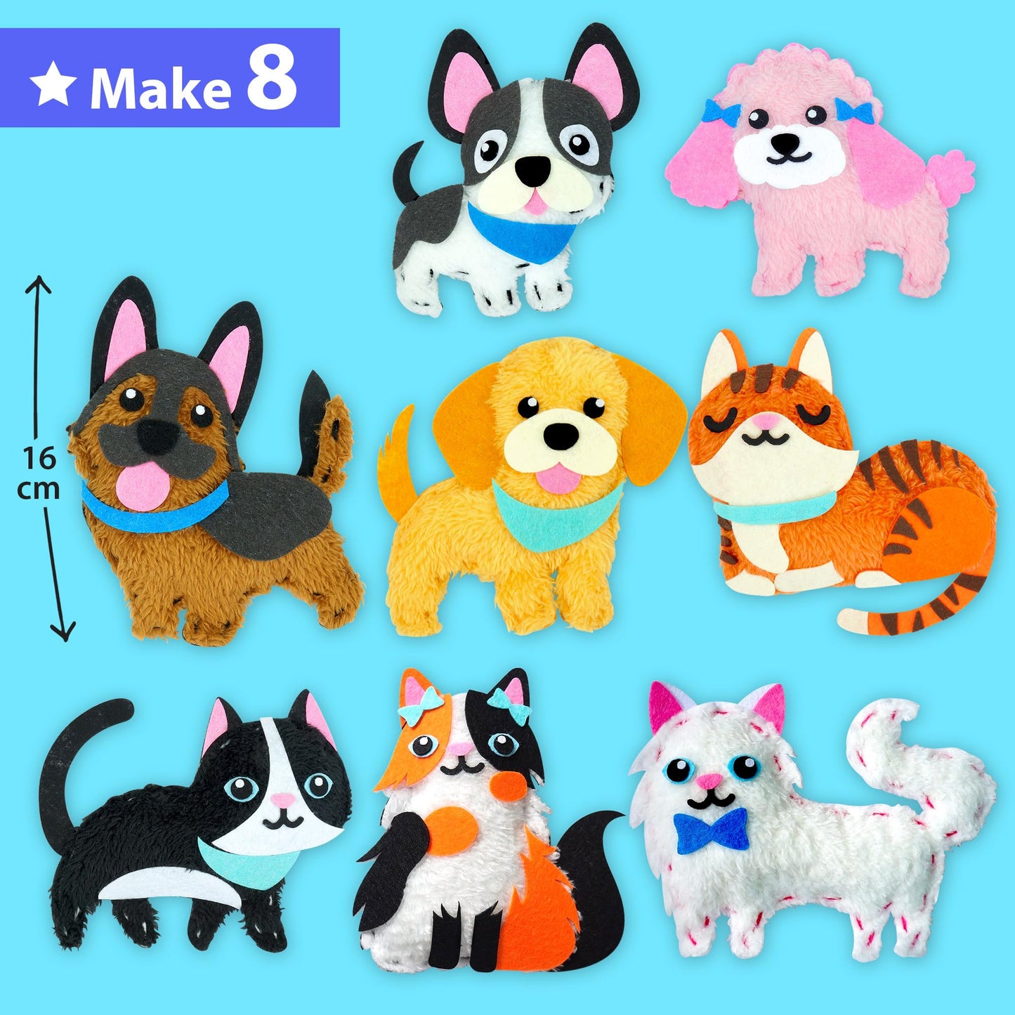 KRAFUN Easy Sewing Kit for Kids - 8 DIY Projects, Fabric, Puppy & Kitten, Model 89805, Arts & Crafts Gift for Boys & Girls