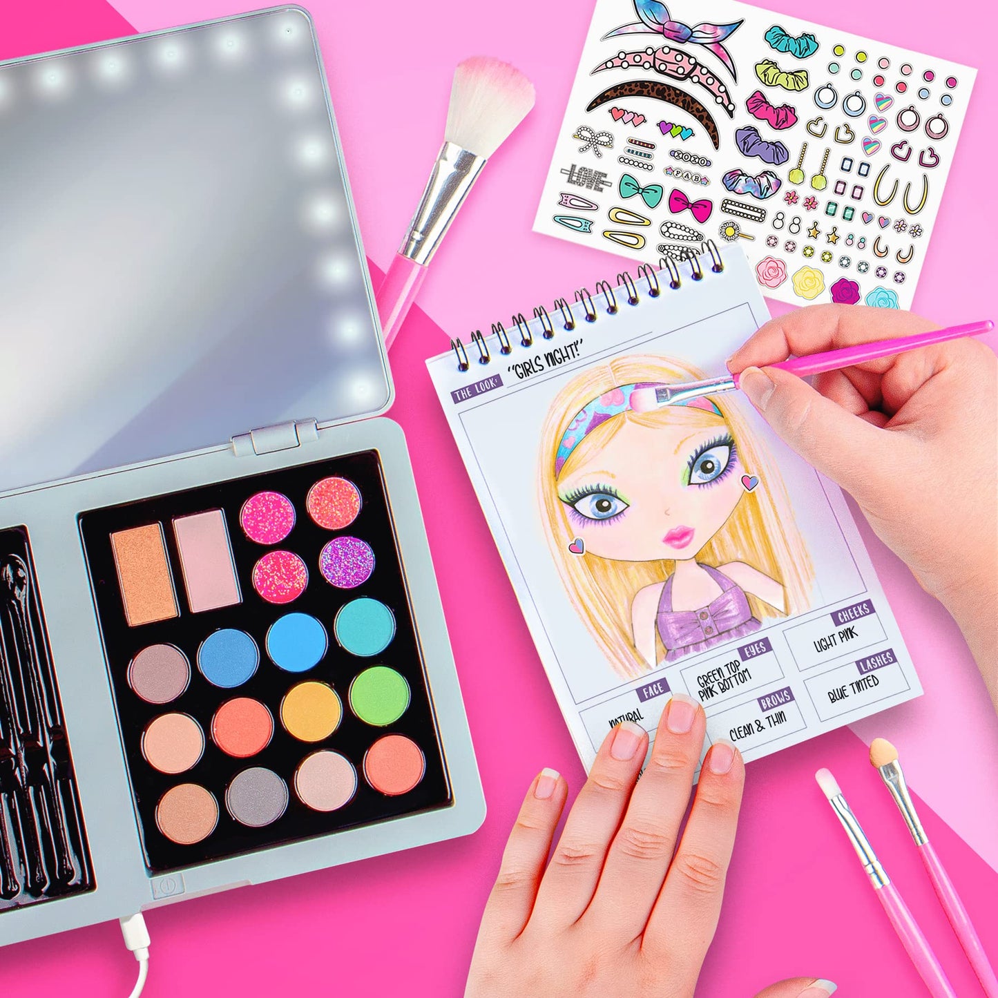 Fashion Angels Laptop Beauty Pallete - Make-Up Artist Superset - Led Laptop Makeup Pallete For Girls With Spiral Bound Sketch Pa