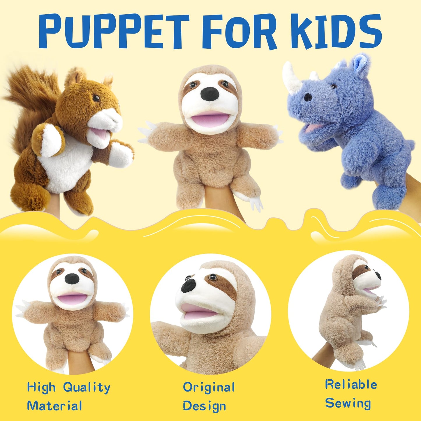 Okegztoa Hand Puppets,10'' Sloth Hand Puppets For Kids,Hand Puppets For Toddlers 1-3 And Kids With Movable Mouth,Sloth Stuffed A