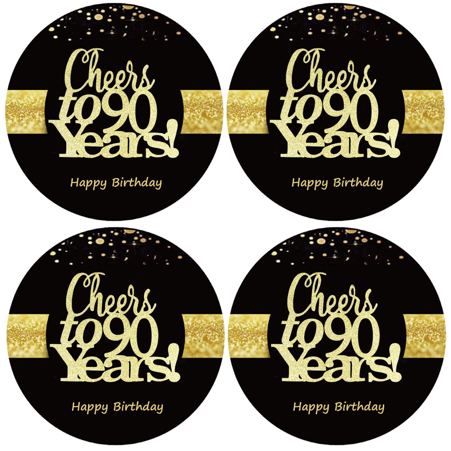 Sumerk 48 Pcs Cheers To 90 Stickers Large Bottle Stickers 90Th Birthday Stickers Card Seals 2 Inches Round Happy Birthday Party