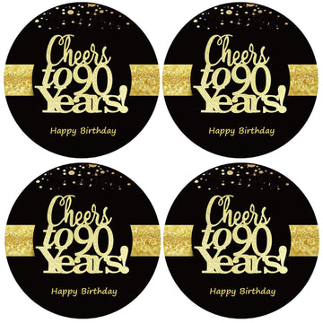 Sumerk 48 Pcs Cheers To 90 Stickers Large Bottle Stickers 90Th Birthday Stickers Card Seals 2 Inches Round Happy Birthday Party