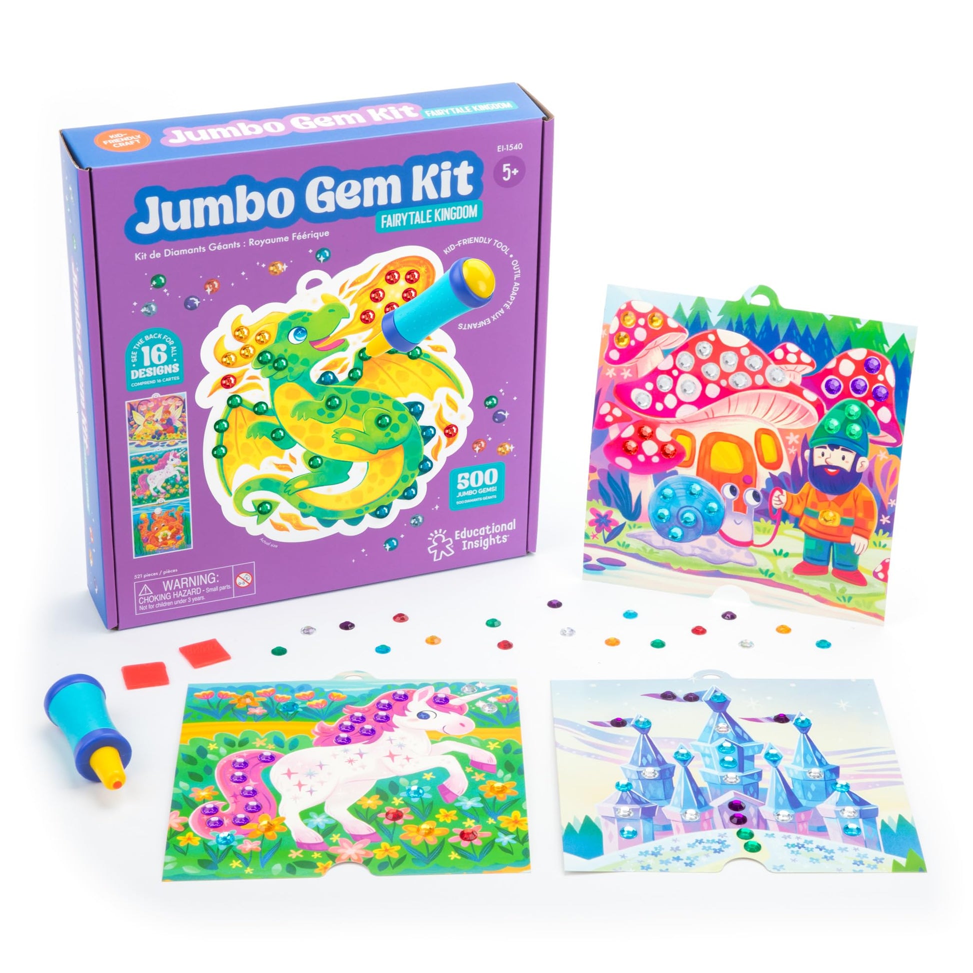 Educational Insights Jumbo Gem Kit - Arts and Crafts for Kids, Toddler Art Supplies, Toddler DIY Sensory Activity, Gift for Girl
