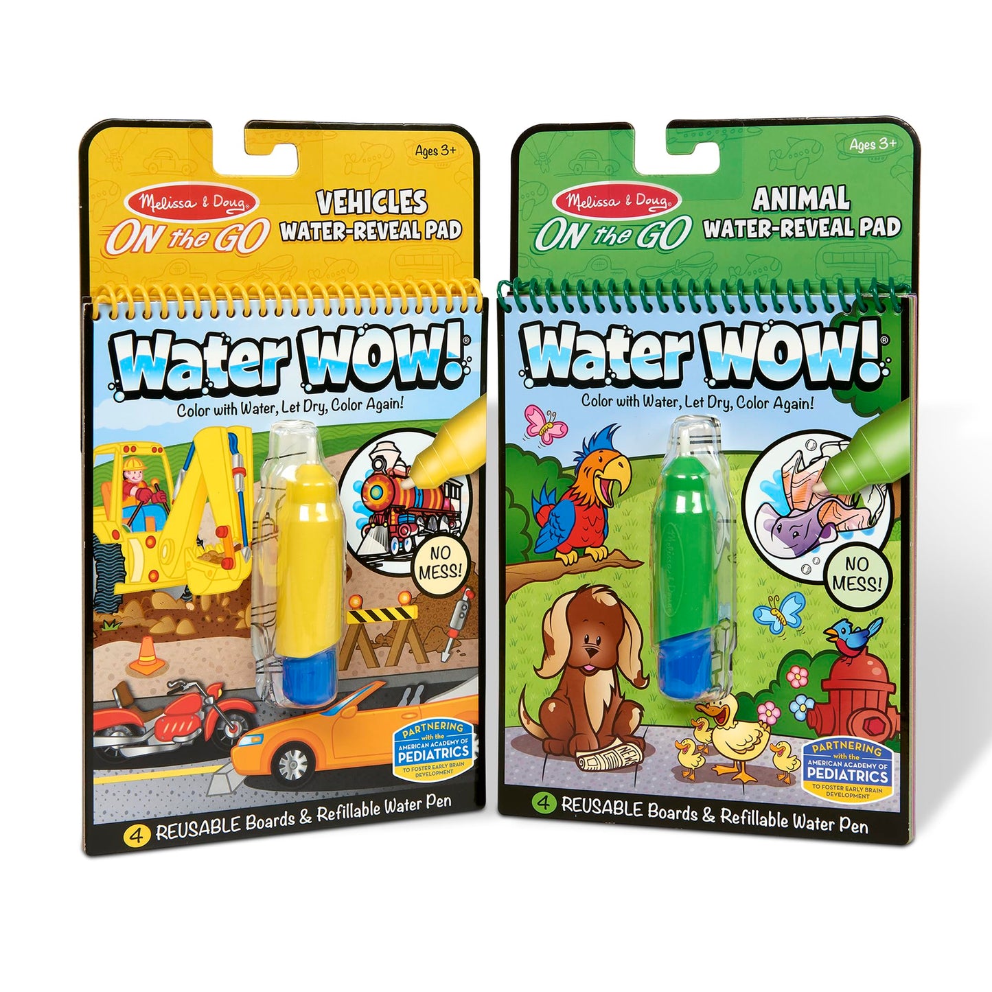 Melissa & Doug On the Go Water Wow! Reusable Water-Reveal Activity Pads, 2-pk, Vehicles, Animals - FSC Certified