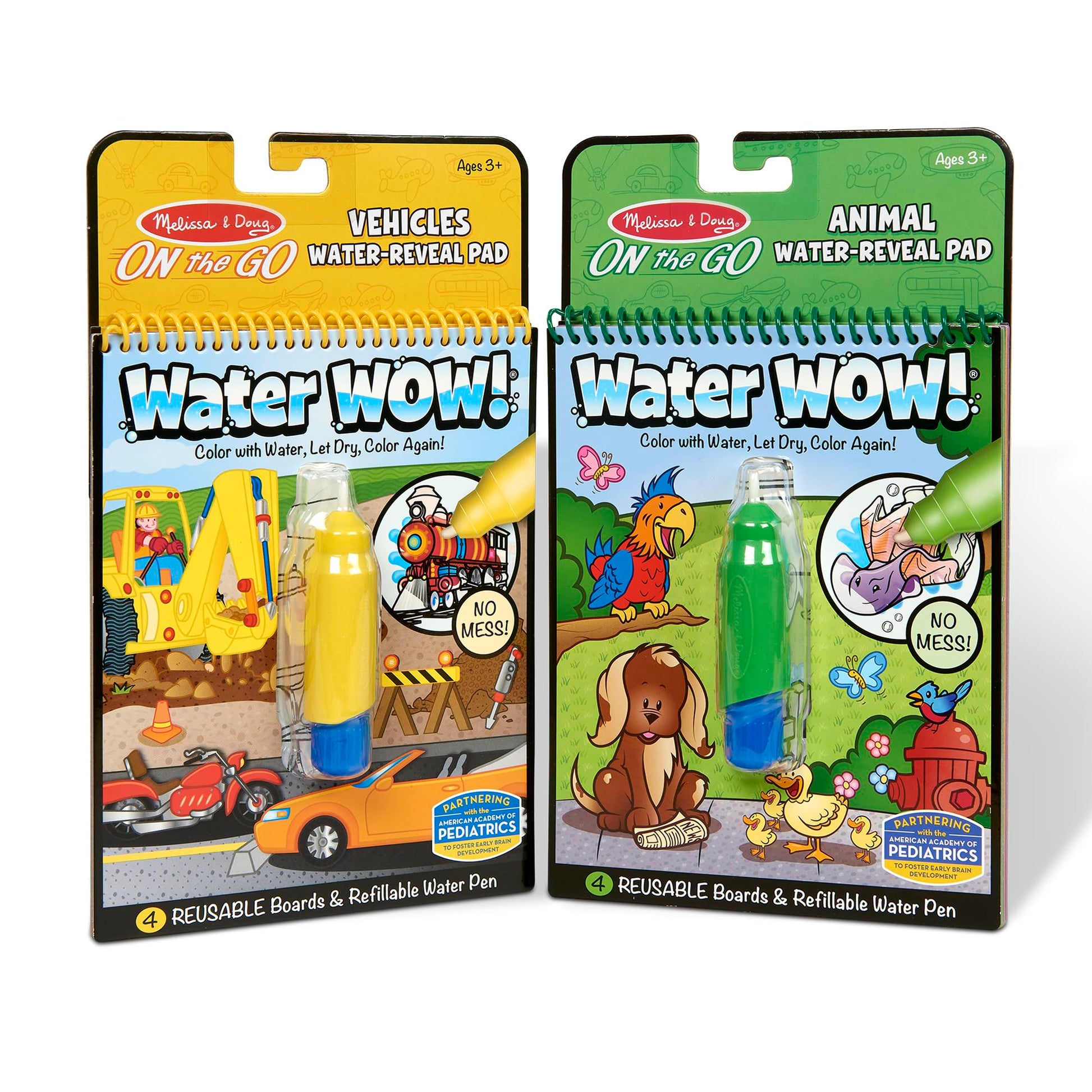 Melissa & Doug On the Go Water Wow! Reusable Water-Reveal Activity Pads, 2-pk, Vehicles, Animals - FSC Certified