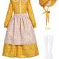 Pioneer Girl Costume Colonial Dress Kids Prairie Floral Village Girl Costumes Yellow Pilgrim Maid Farmer Outfit With Bonnet Apro