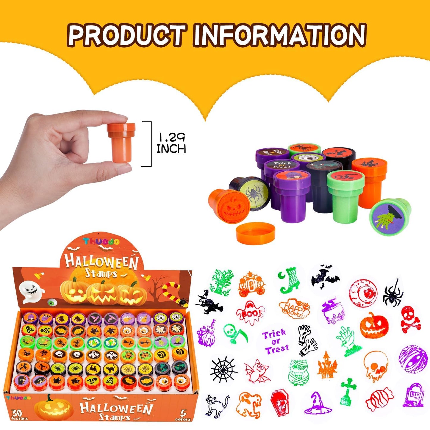 Thuodo Halloween Party Favors, 120 Pieces Assorted Stamps for Kids Bulk, Children Self-Ink Holiday Toy Gifts Game Prizes, Hallow