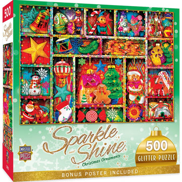 Baby Fanatics MasterPieces 500 Piece Glitter Jigsaw Puzzle - Christmas Ornaments - 15x21