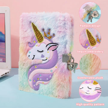 Auidy_6Txd Unicorn Diary Gifts For Girls, Unicorn Plush Diary With Lock And Keys, Unicorn Fuzzy Notebook Fuzzy Journal For Girls