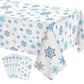 Christmas Snowflake Tablecloth Winter Wonderland Table Clothes Plastic Blue and White Winter Holiday Snowflake Table Cover for C