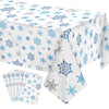 Christmas Snowflake Tablecloth Winter Wonderland Table Clothes Plastic Blue and White Winter Holiday Snowflake Table Cover for C