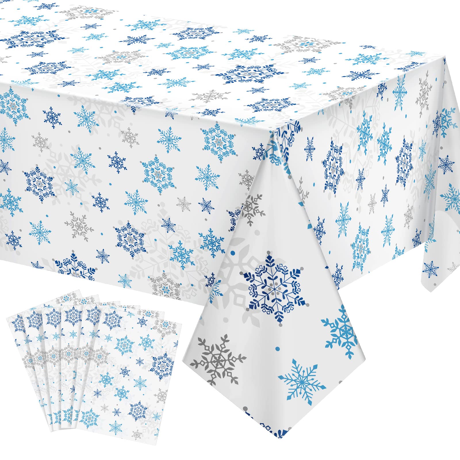 Christmas Snowflake Tablecloth Winter Wonderland Table Clothes Plastic Blue and White Winter Holiday Snowflake Table Cover for C