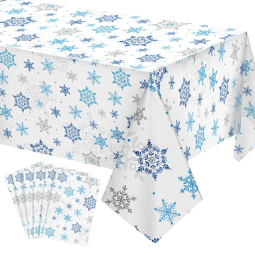 Christmas Snowflake Tablecloth Winter Wonderland Table Clothes Plastic Blue and White Winter Holiday Snowflake Table Cover for C