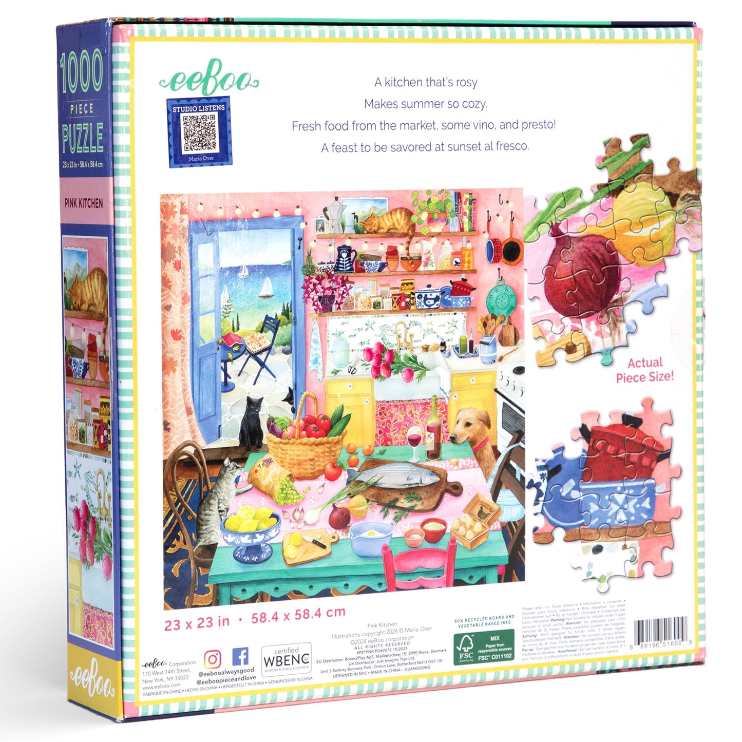 eeBoo Piece & Love: Pink Kitchen - 1000 Piece Puzzle - mature-themed Square Jigsaw  23x23  Includes Image Reference Insert  Glossy Pieces