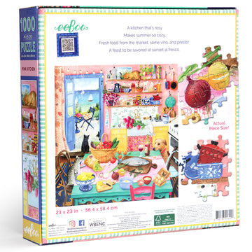 eeBoo Piece & Love: Pink Kitchen - 1000 Piece Puzzle - mature-themed Square Jigsaw  23x23  Includes Image Reference Insert  Glossy Pieces