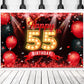 Happy 55th Birthday Banner Backdrop Red and Black 55 Years Old Background Bday Decorations for Women Men Photography Party Suppl