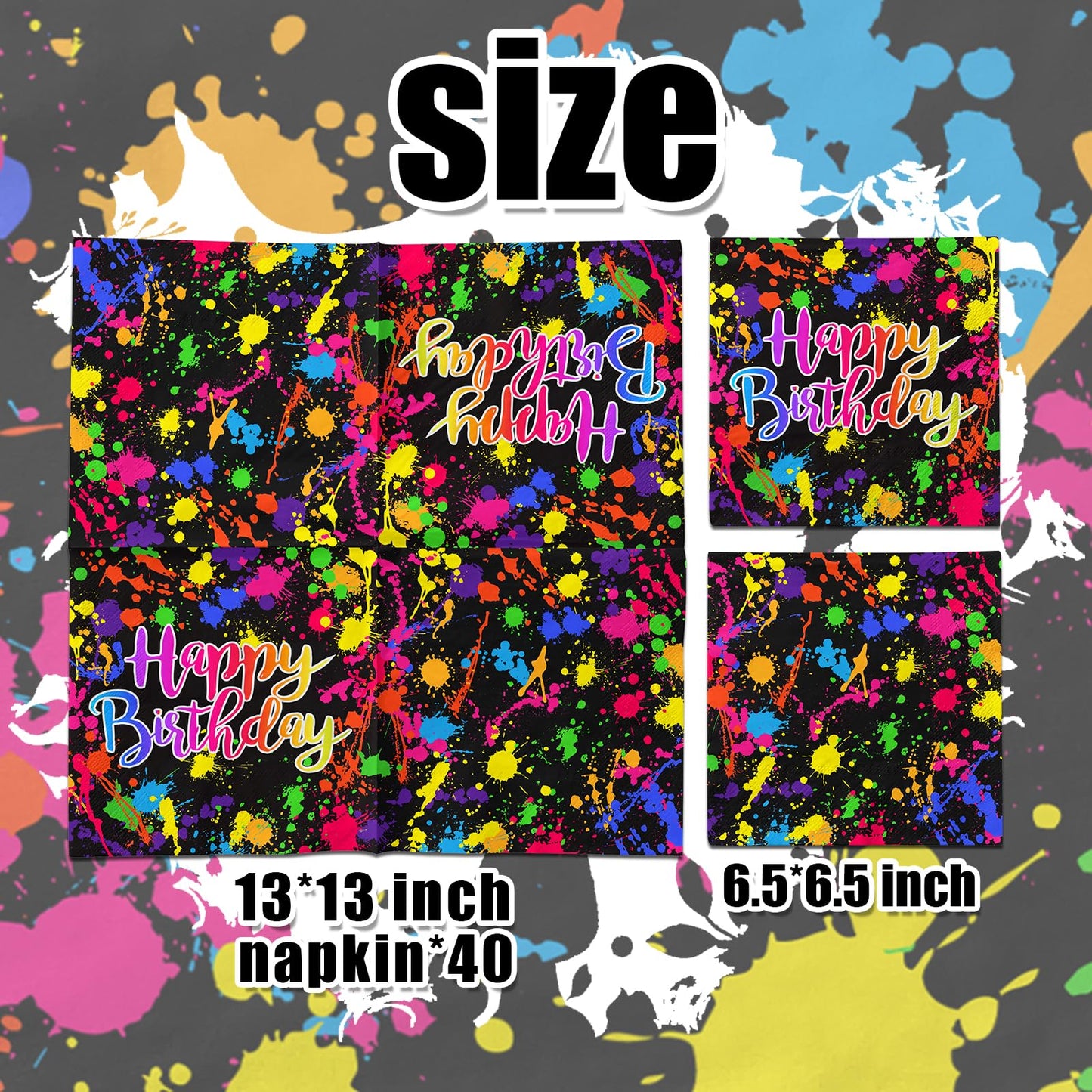 40Pcs Glow Party Napkins Neon Paint Glow In The Dark Napkins Neon Paper Napkins For Neon Birthday Party Decorations Neon Birthda