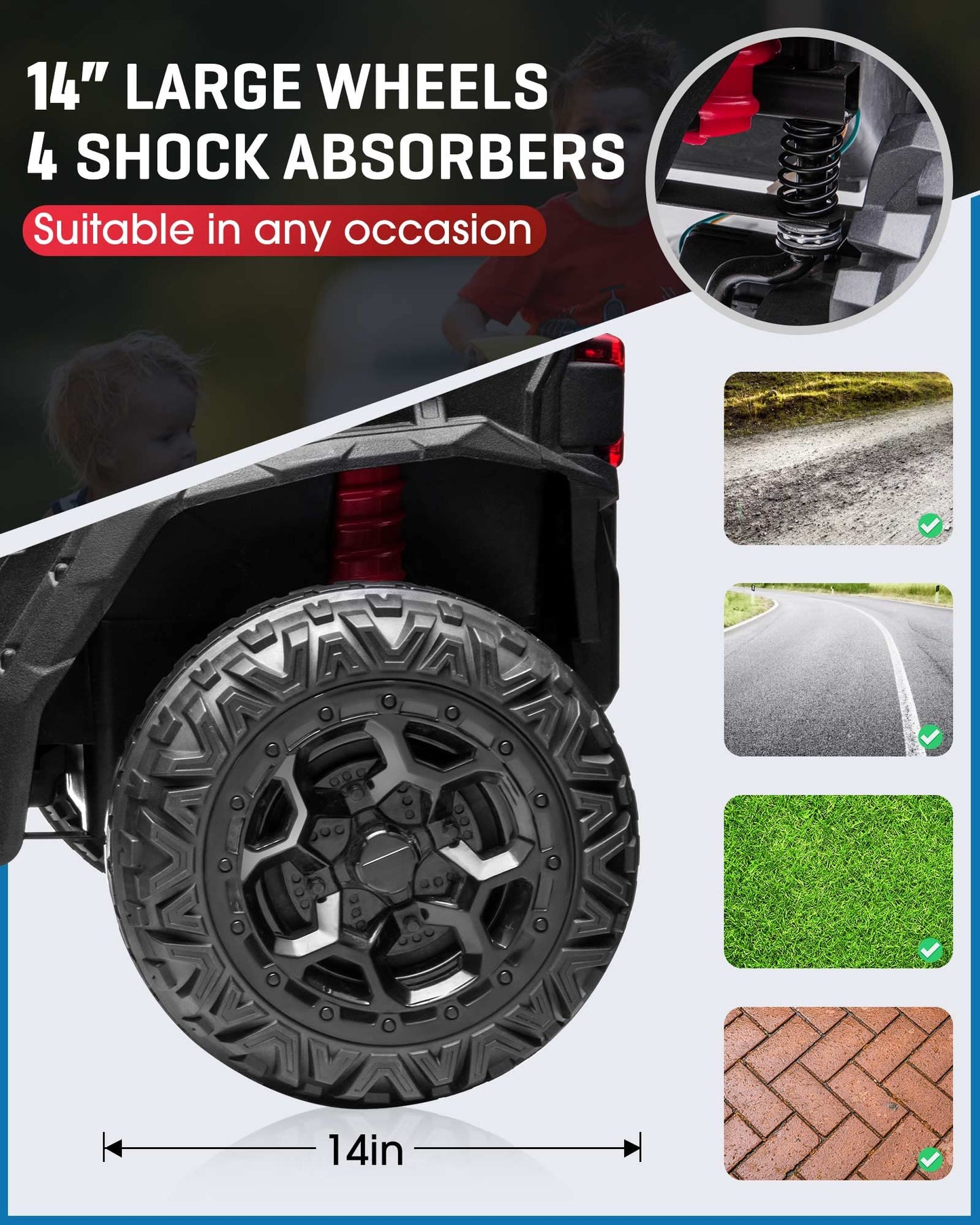 Anpabo 24V 4X4 Ride On Car Truck W/Remote Control, 4Wd/2Wd Switchable Kids Utv, 19'' Spacious Seat, 4 Shock Absorbers, Soft Star