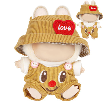 3-Piece Doll Clothes for 17cm Doll - Stylish Fisherman Hat Set  Kawaii Doll Outfits with Accessories for Collectors or Display - Yellow Smiley (No Doll)