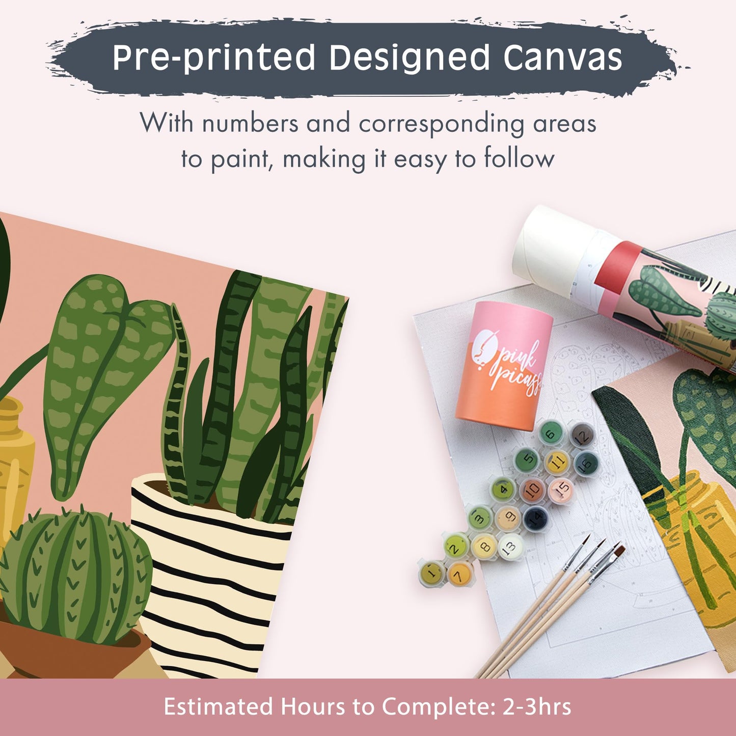 Pink Picasso Kits Mid Century Modern Paint By Number For Kids Ages 5-12 | Diy Beginners Kids Craft Kit Acrylic Paint Canvas Pain