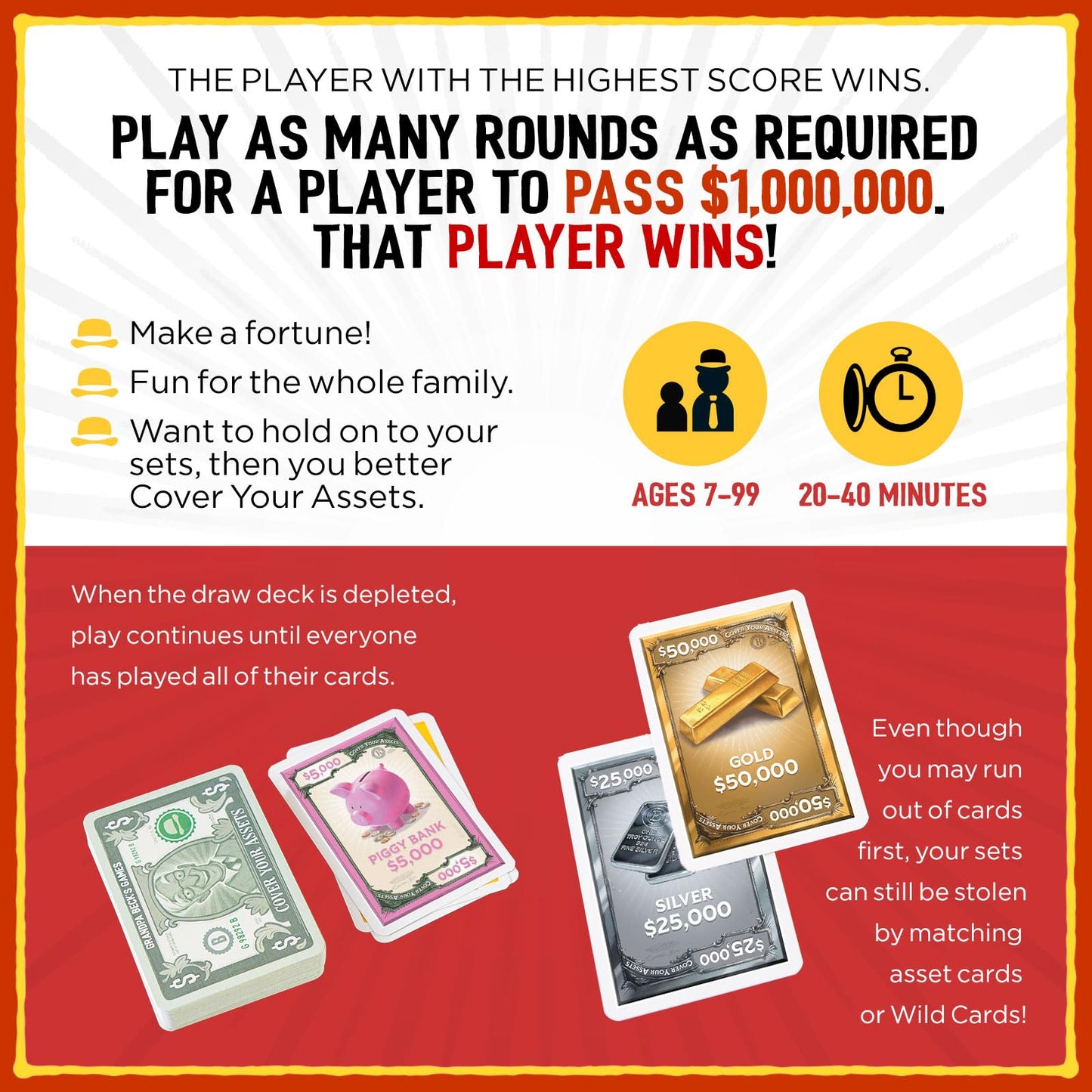 Grandpa Beck's Games Cover Your Assets Card Game | Fun for 2-6 Players Ages 7+ | Multicolor | Model 2055