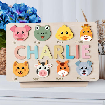 Zuzu Puzzle Custom Name Puzzle for Toddlers 1-3  1 Year Old Girl Gifts  1st Birthday Gifts Boy  ABC Wooden Puzzle Animals and Alphabet Learning Puzzles Toys for Babies  Preschool Montessori Toys