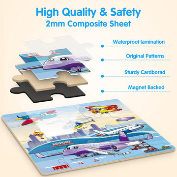 Synarry Air Land Water Transport Magnetic Puzzles For Toddlers 2-4, 20 Pieces Travel Puzzles For Kids Ages 4-6, Car Airplane Road Trip Activities Toys For 3 4 5 6 Year Old Boys Girls Birthday Gifts