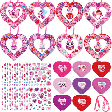 DoubleFill 24 Sets Valentines Day Crafts Kit Make Your Own Heart Wreath Ornaments Valentines DIY Card Cute Stickers Bulk Valent