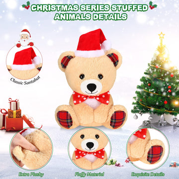 Threan 8 Inch Christmas Stuffed Animal Christmas Plush Toy Doll With Santa Hat Xmas Plush Stuffed Bear Monkey Deer Lion Koalas Panda Dog Elephant For Valentine'S Day, Festival (Little Bear Style)
