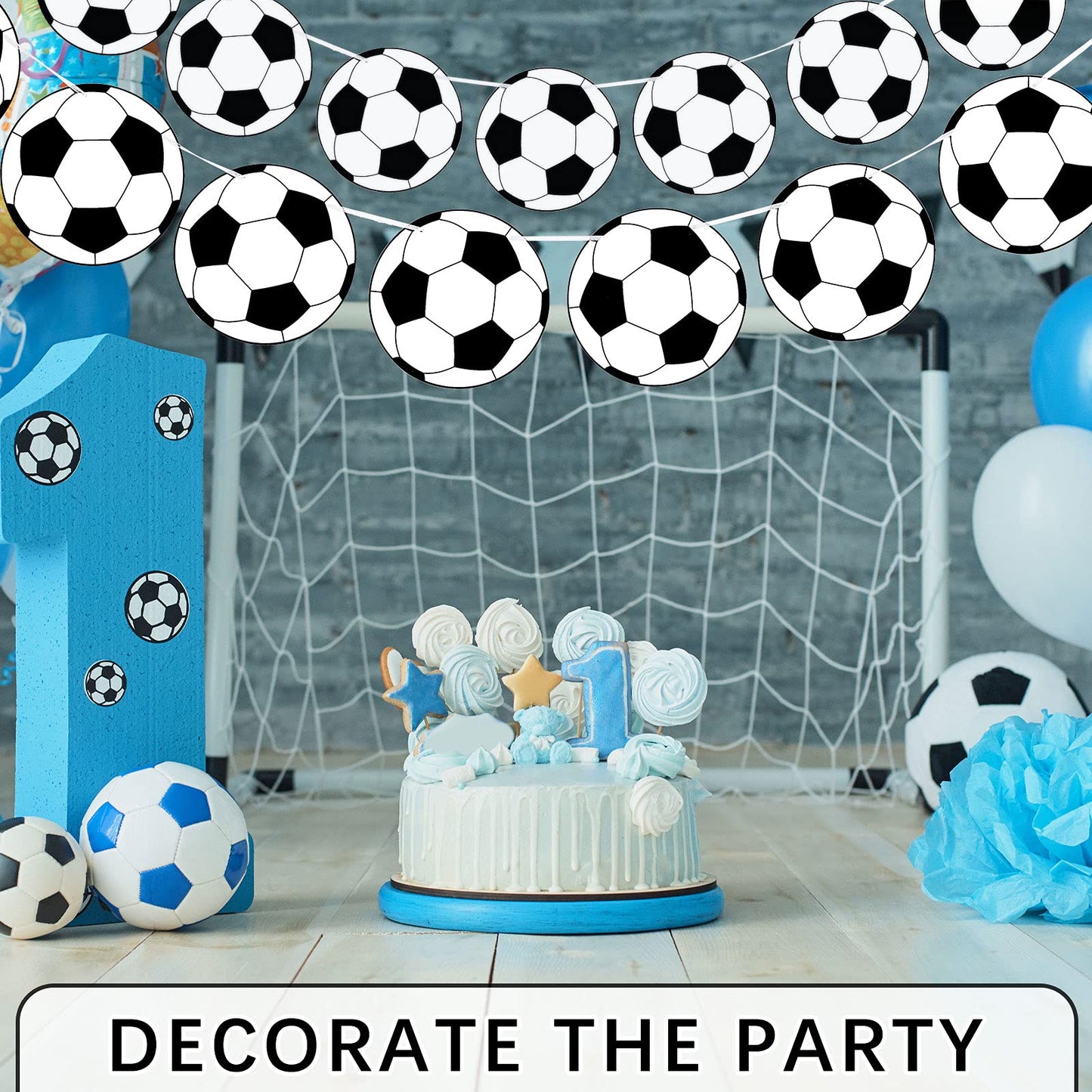 Outus 4 Pieces Soccer Party Decorations Soccer Banner Soccer Ball Garland Soccer Bunting Banners with 32 Pcs Football Pattern De