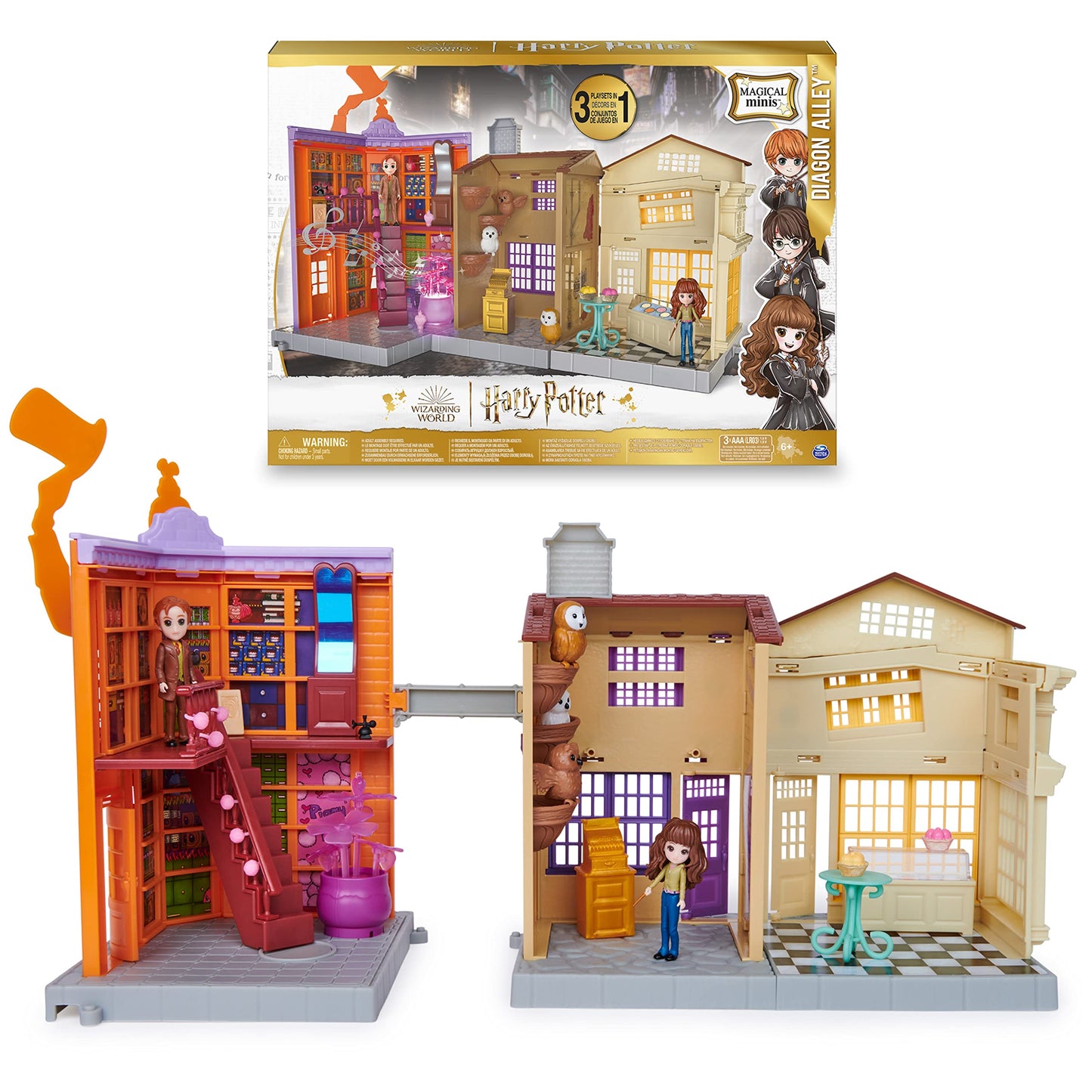 Wizarding World Harry Potter Magical Minis Diagon Alley Playset with Lights & Sounds, 2 Figures, 21 Accessories, Model 6064933