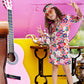 MRYUWB 70s Hippie Dress for Girls, 1970s Outfits Peace Sign Necklace Headband, 60s Themed Party Costumes for Kids 5-14 Years (Fl