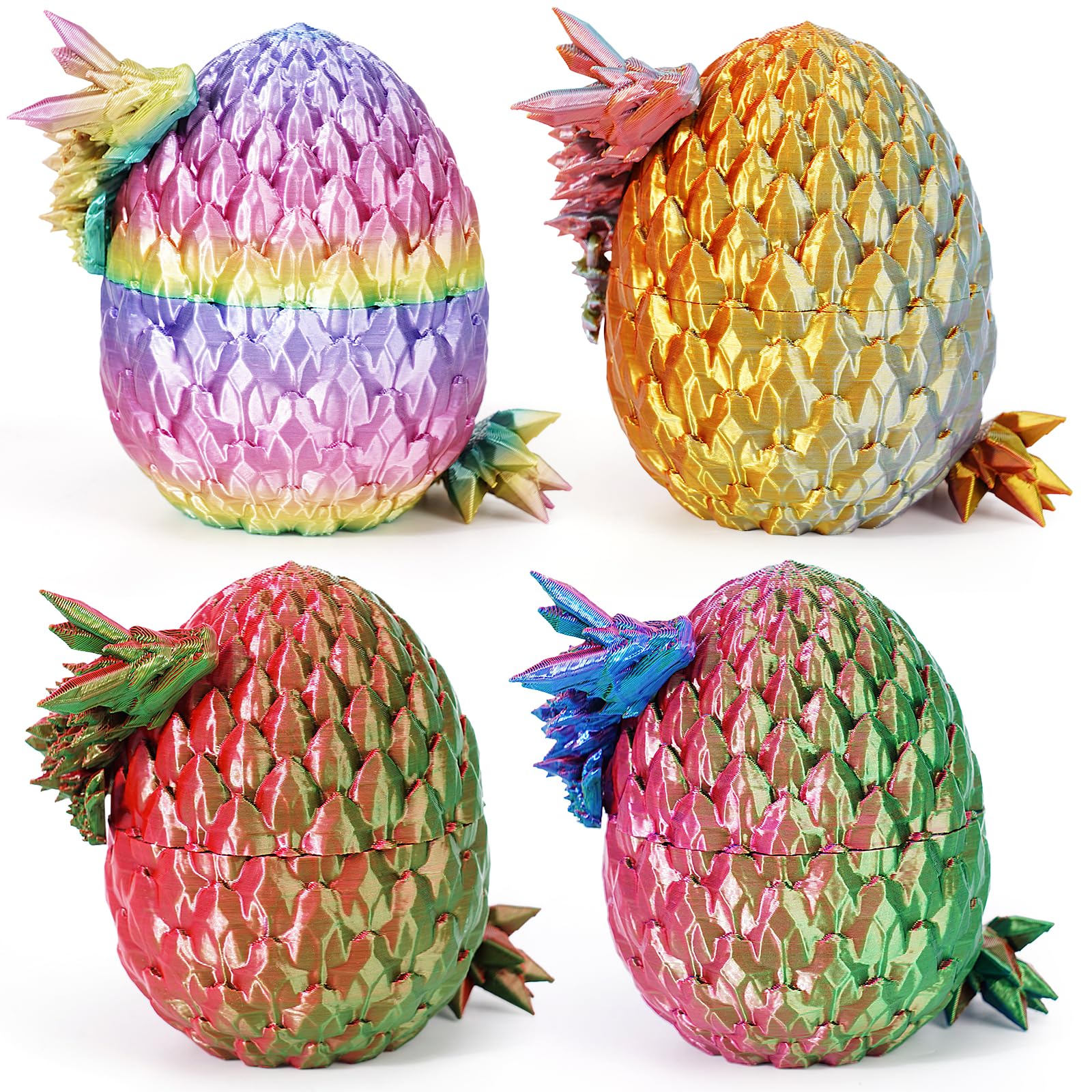 Yilcer 4Pcs 3D Printed Dragon Eggs With Dragon Inside Mini Dragon Egg Easter Eggs Articulated Dragon Easter Basket Stuffers Myst
