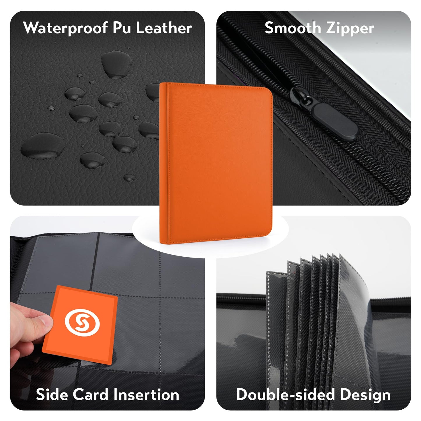 1000+ Pockets Trading Card Binder  enhanced 16 Pocket Card Binder  Ringless Side Loading Collection Album Holder Folders for MTG  TCG  Game Cards & Sports Cards (Orange)