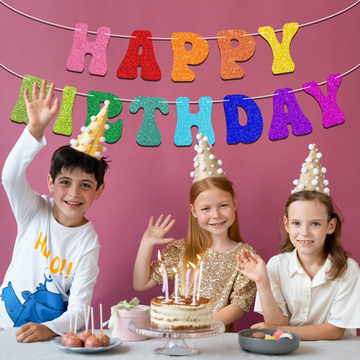 Pre-Strung Rainbow Happy Birthday Banner - No Diy - Colorful Rainbow Birthday Party Banner Decorations, Colorful Glitter Birthda