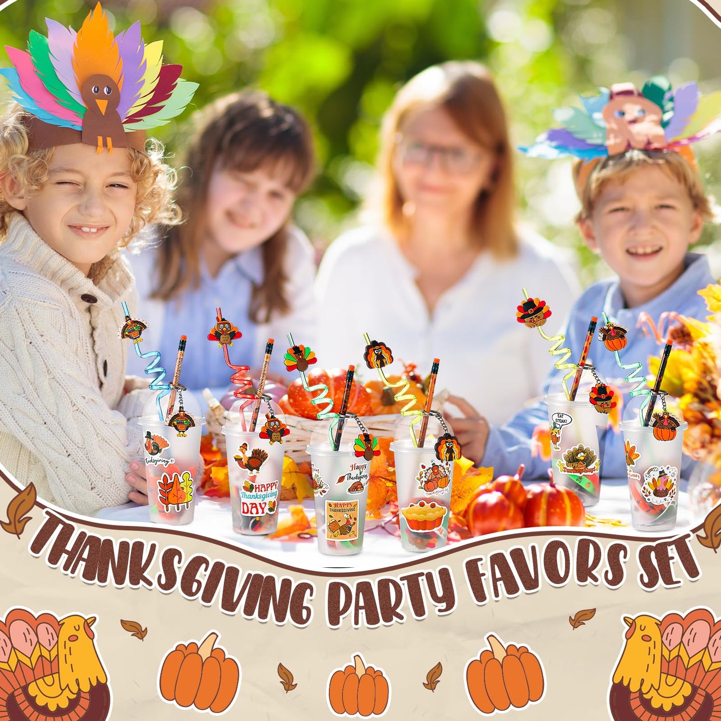 Seenelling 194 Pcs Thanksgiving Classroom Gifts Bulk for Students Kids Fall Party Favors School Stationery Set Thanksgiving Trea
