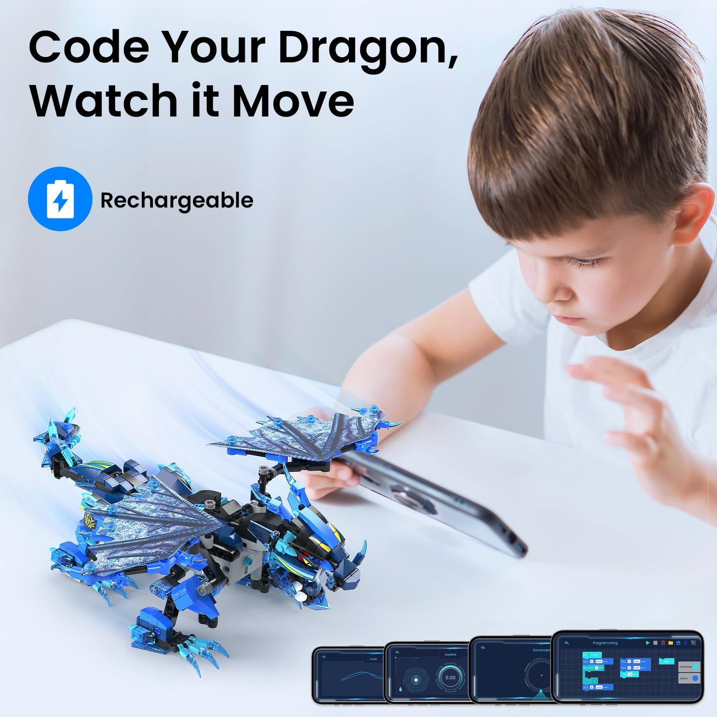 Sillbird Dragon Building Kit - Remote Control STEM Toy for Kids, 549 Pieces, Blue, Ages 8-12, Plastic Construction