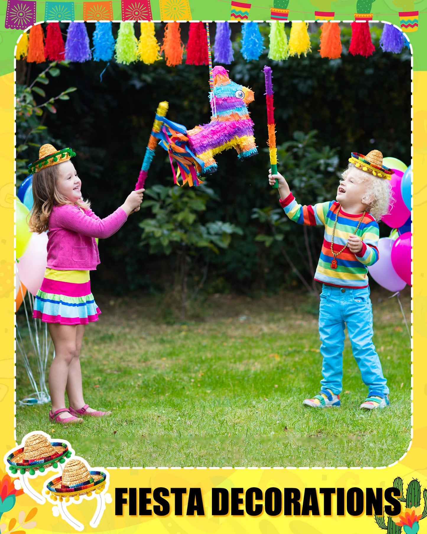 Panitay 24 Pcs Mexican Poncho And Sombrero Set And Fiesta Necklaces Bead,Cinco De Mayo Mexican Fiesta Serape Poncho With Straw S