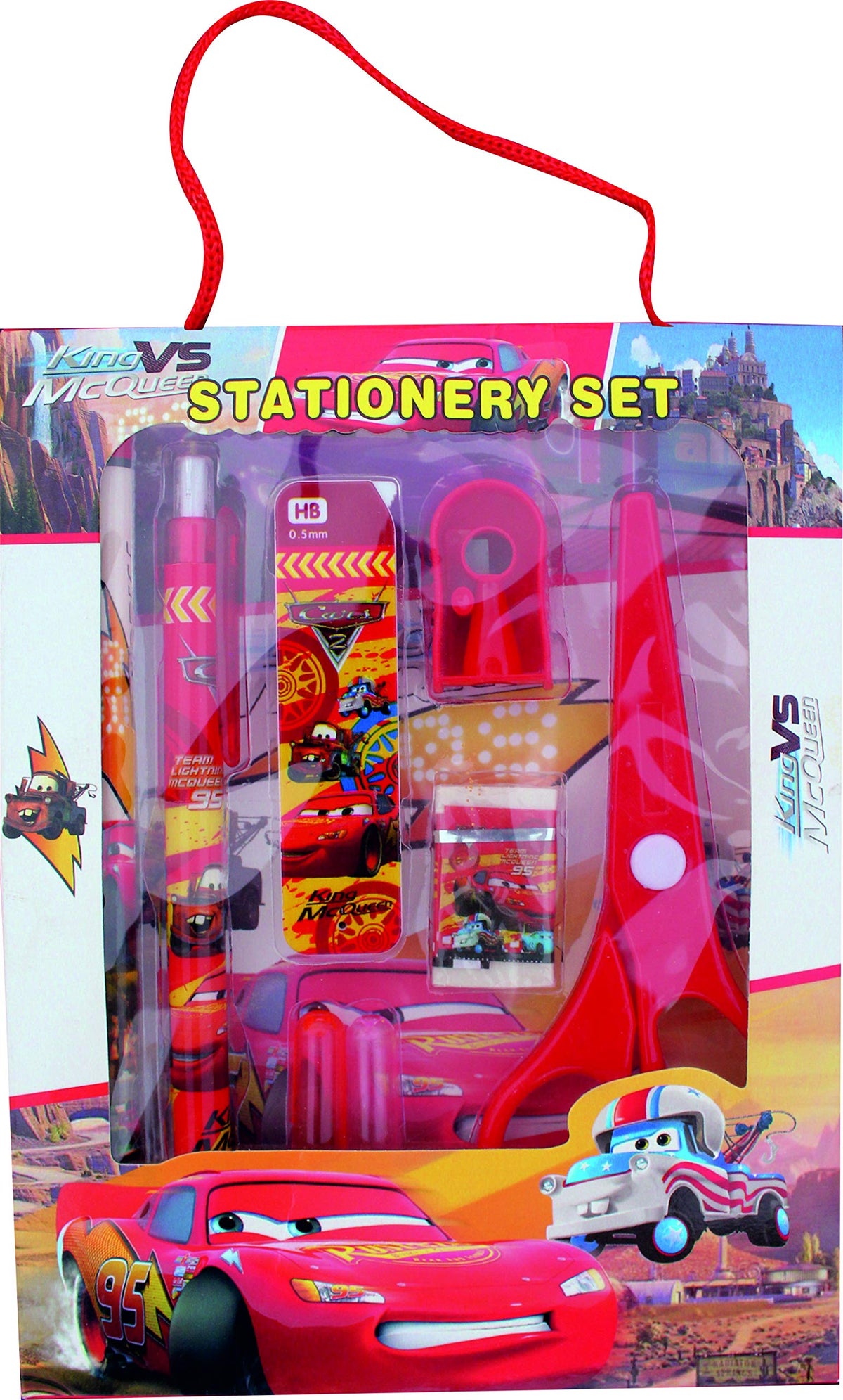 7Horse Red Car Cartoon Printed Stationery Set Combo Of Kids Accessories.