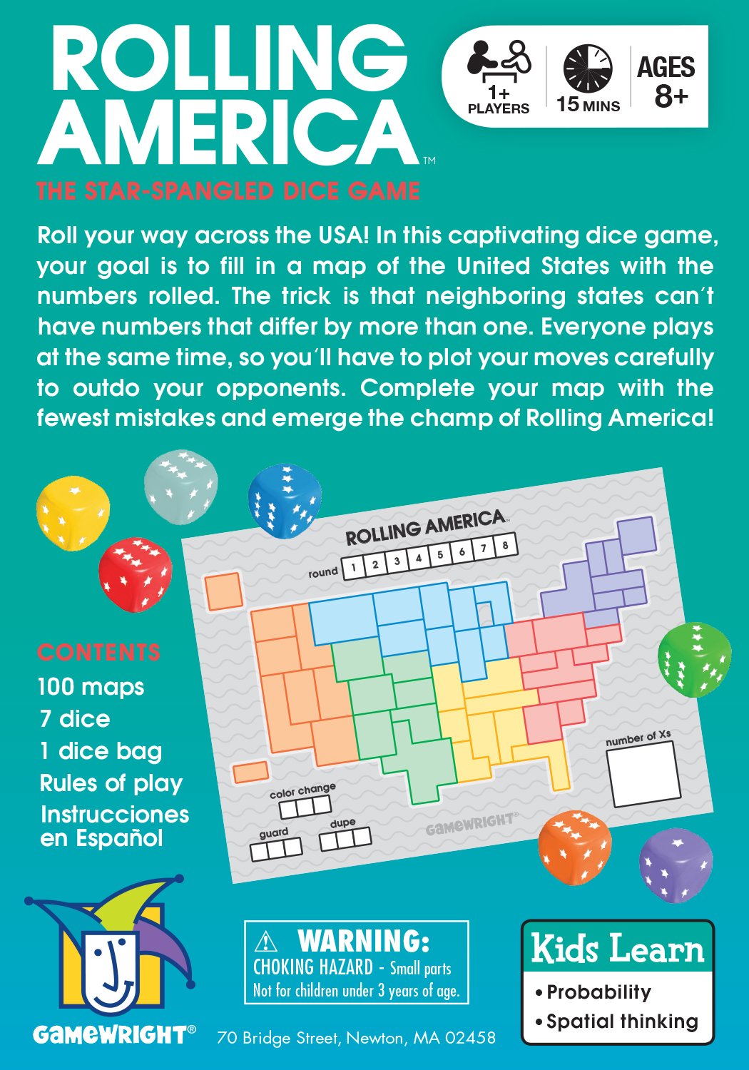 Gamewright Rolling America, The Star Spangled Dice Action Game Multi-Colored, 5',96 Months To 192 Months