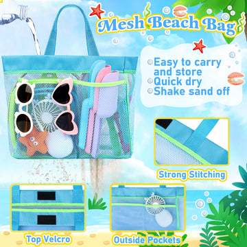TSDATOWR Collapsible Beach Buckets for Kids, Foldable Sand Buckets and Shovels with Mesh Beach Bag, Silicone Beach Sand Pails fo