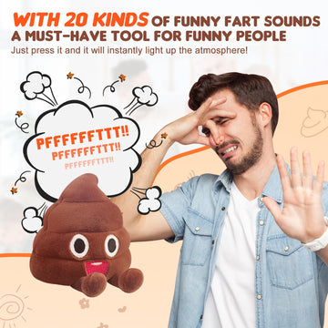 Wyzoid Funny Farting Poop Plush Toy - 30 Hilarious Fart Sounds, Soft & Durable, Perfect Gag Gift For Kids, Pets, And Pranks - Re
