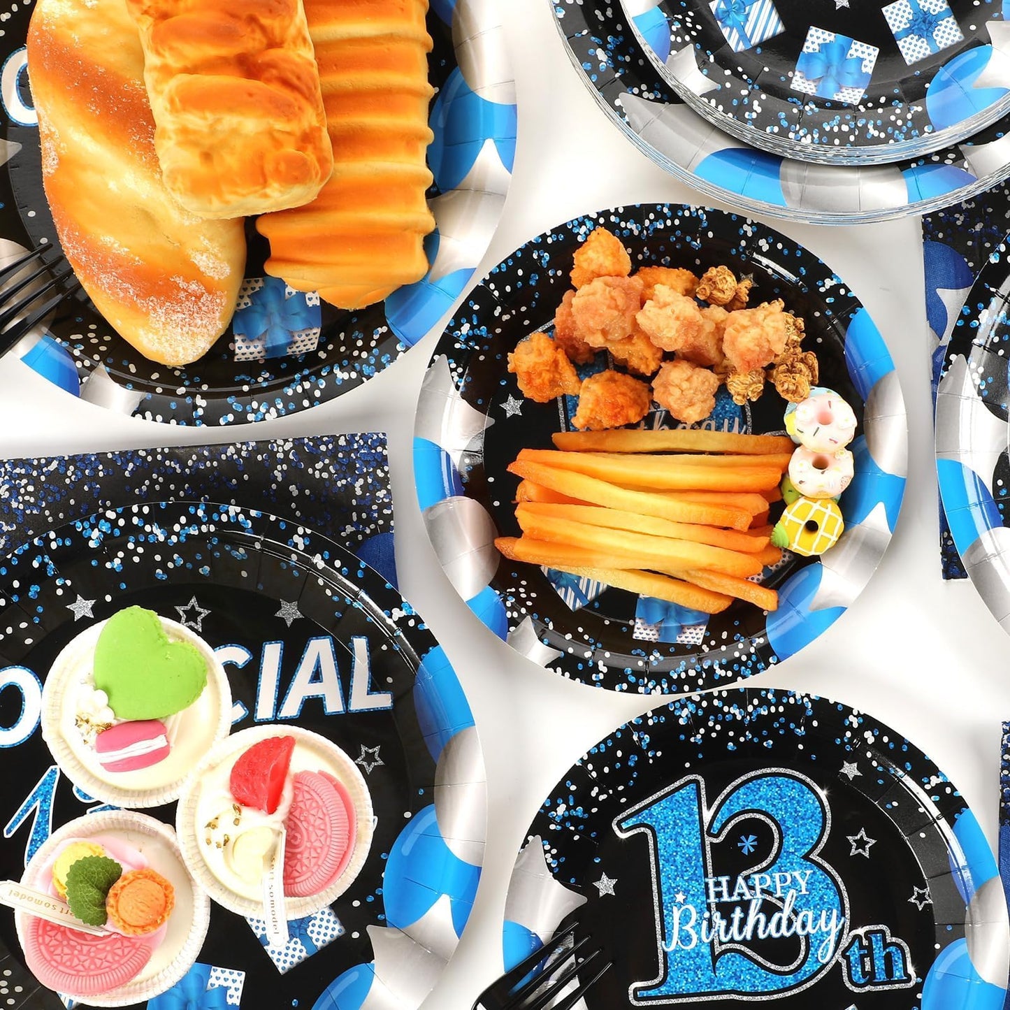 100 Pcs 13Th Birthday Decorations For Boys Official Teen 13Th Supplies Plates Napkins Forks Set Disposable Blue 13Th Birthday Ta