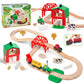 Giant bean 42PCS Wooden Farm Train Set for Toddler, Battery Operated Train Track with Bridge, Barn, Animals,Tractor Cargo, Compa